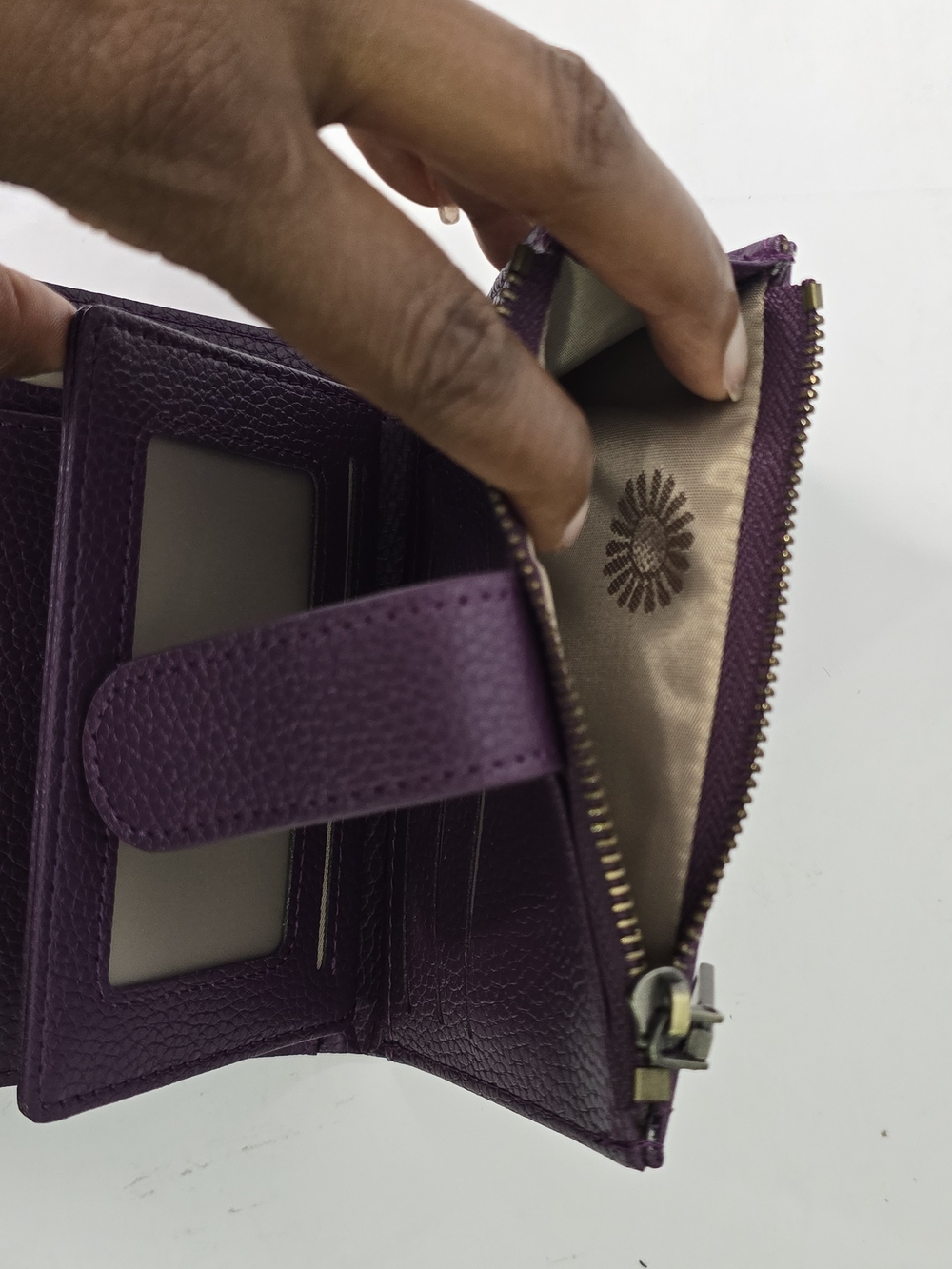 Purple Faux Leather Snap Wallet with Zipper Coin Pocket - Picture 3 of 6